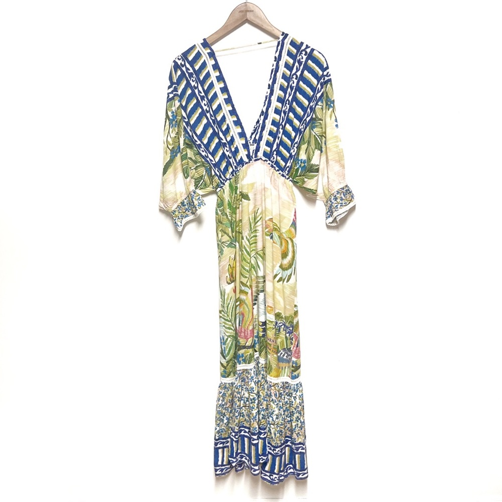 Farm Rio Anthropologie Macaw Flight Maxi Dress Sz S US 4 - Picture 7 of 10